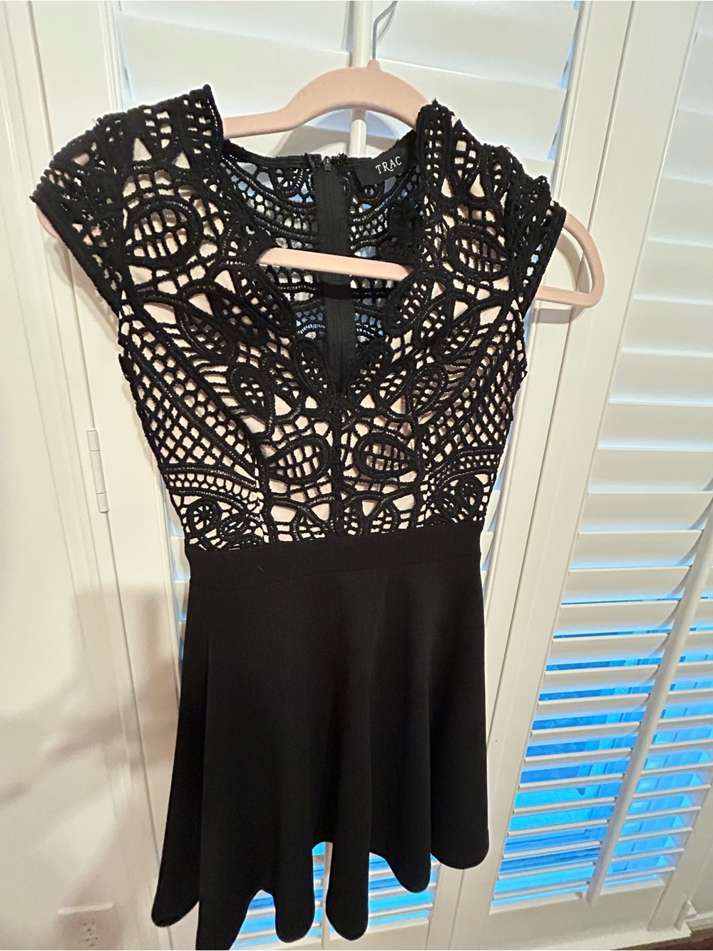 TRAC Black Lace Cap-Sleeve Skater Dress